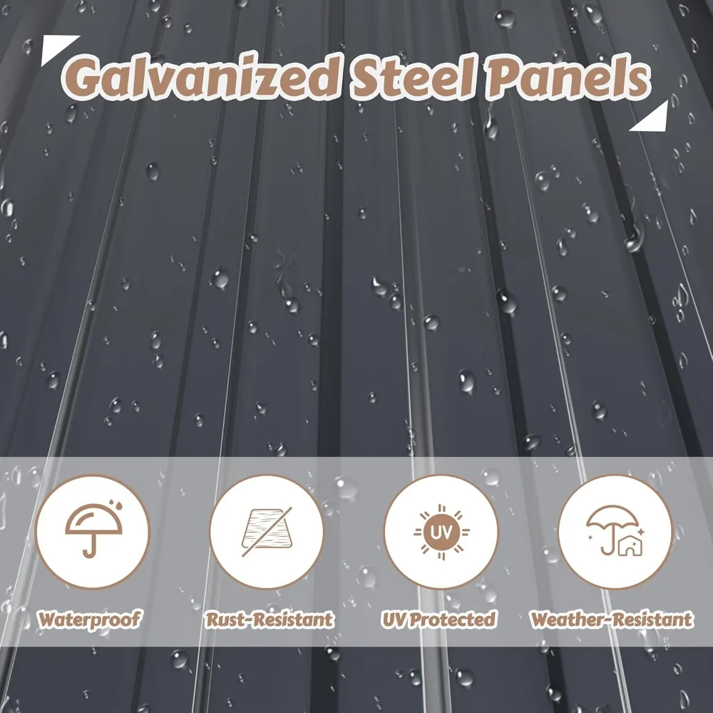 سقيفة تخزين خشبية خارجية مقاس 4 × 8 أقدام، مجموعة أدوات الحديقة مع 3 أبواب قابلة للقفل، صفعة معدنية مقاومة للماء #4