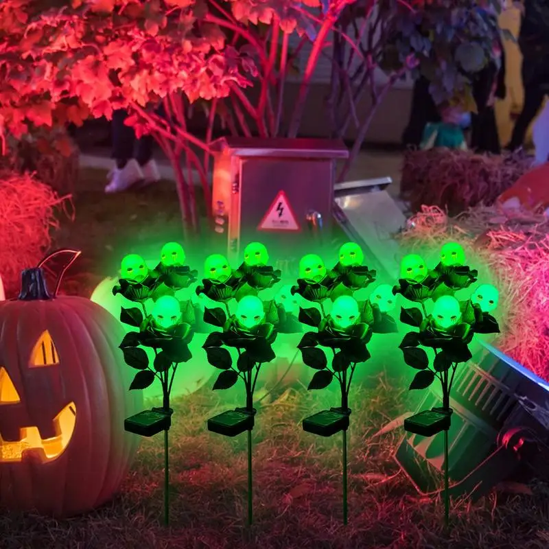 Solar Ghost Garden Stakes Lights 4-Branches Rose Ghost Stake Lights Light Up 4-Branches Rose Ghost Garden Stakes For Yard Lawn