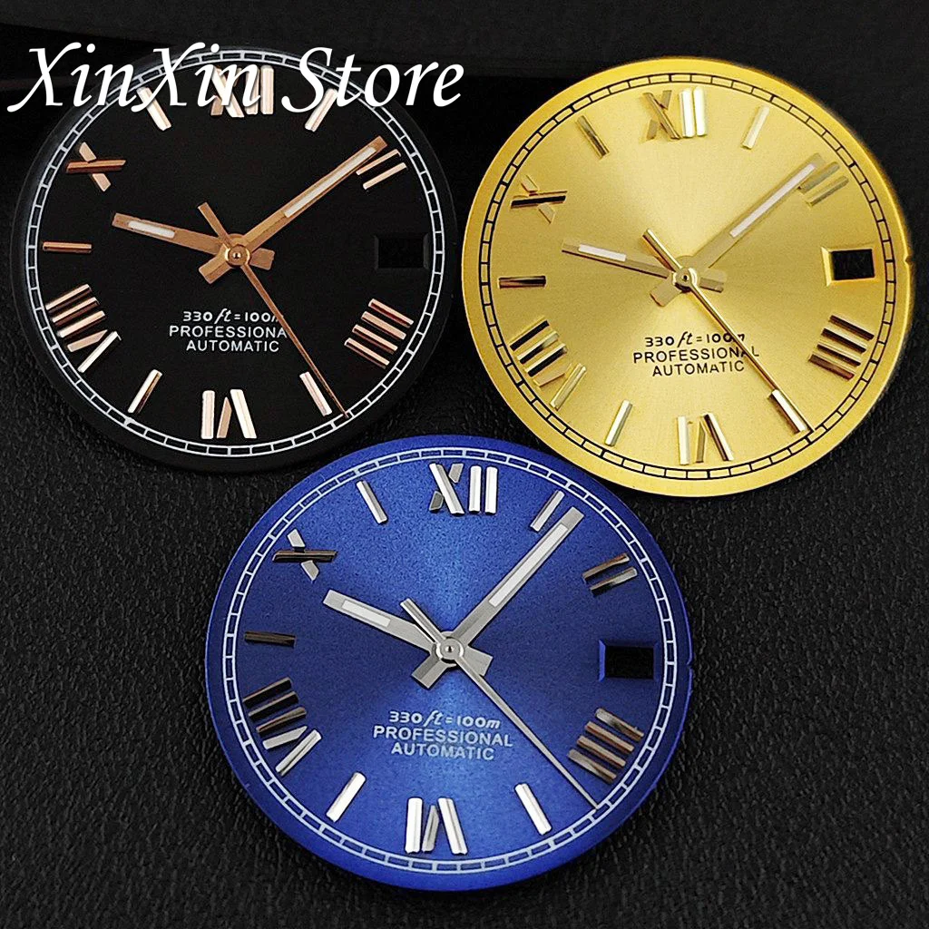 Sunburst 28.5MM NH35 Roman Numerals Watch Dial With Hands Modified Watch Accessories For NH35 NH36 4R 7S Movement Watch Faces