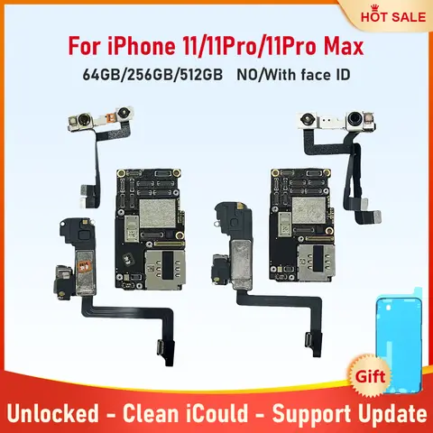 Carte mère de travail pour iPhone 11 Pro Max 11 Pro 64g 256g 512g, avec identification faciale, circuit imprimé débloqué, iCloud propre