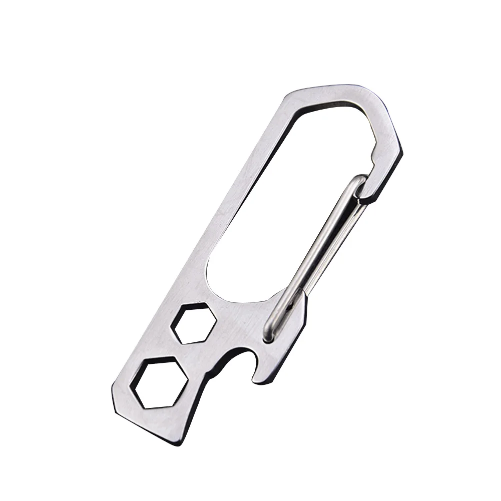 Keychain Clip EDC Bar Stainless Steel Hook Multifunctional Keyring Outdoor Climbing Carabiner Camping Buckle Outer Hex Key