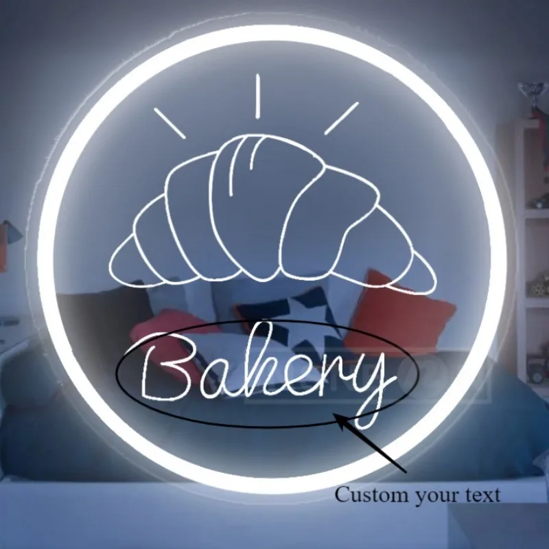 Customizable Bakery Neon Sign USB-Powered Plastic LED Wall Light Single Color for Home Kitchen & Food Business Supplies Decor