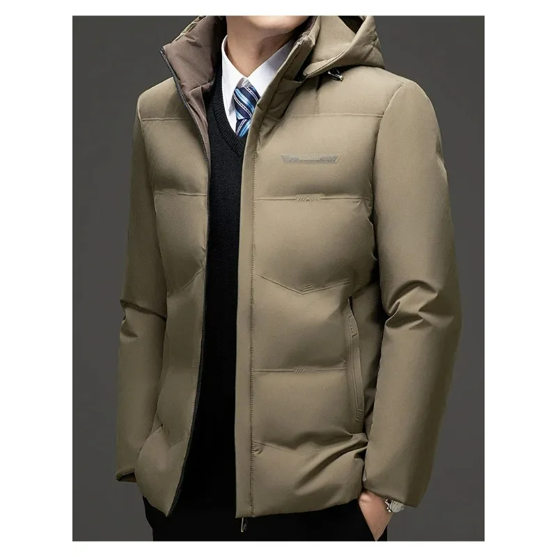 

Men's Down Jacket Autumn Winter New Solid Color Windproof Warm Thickened Casual Business Hooded Coat Men Simple padded Clothing