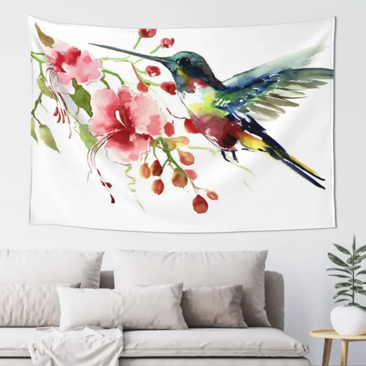 

Hummingbird and Flowers Tapestry Decorative Paintings Aesthetic Room Decor Korean Outdoor Decoration Tapestry
