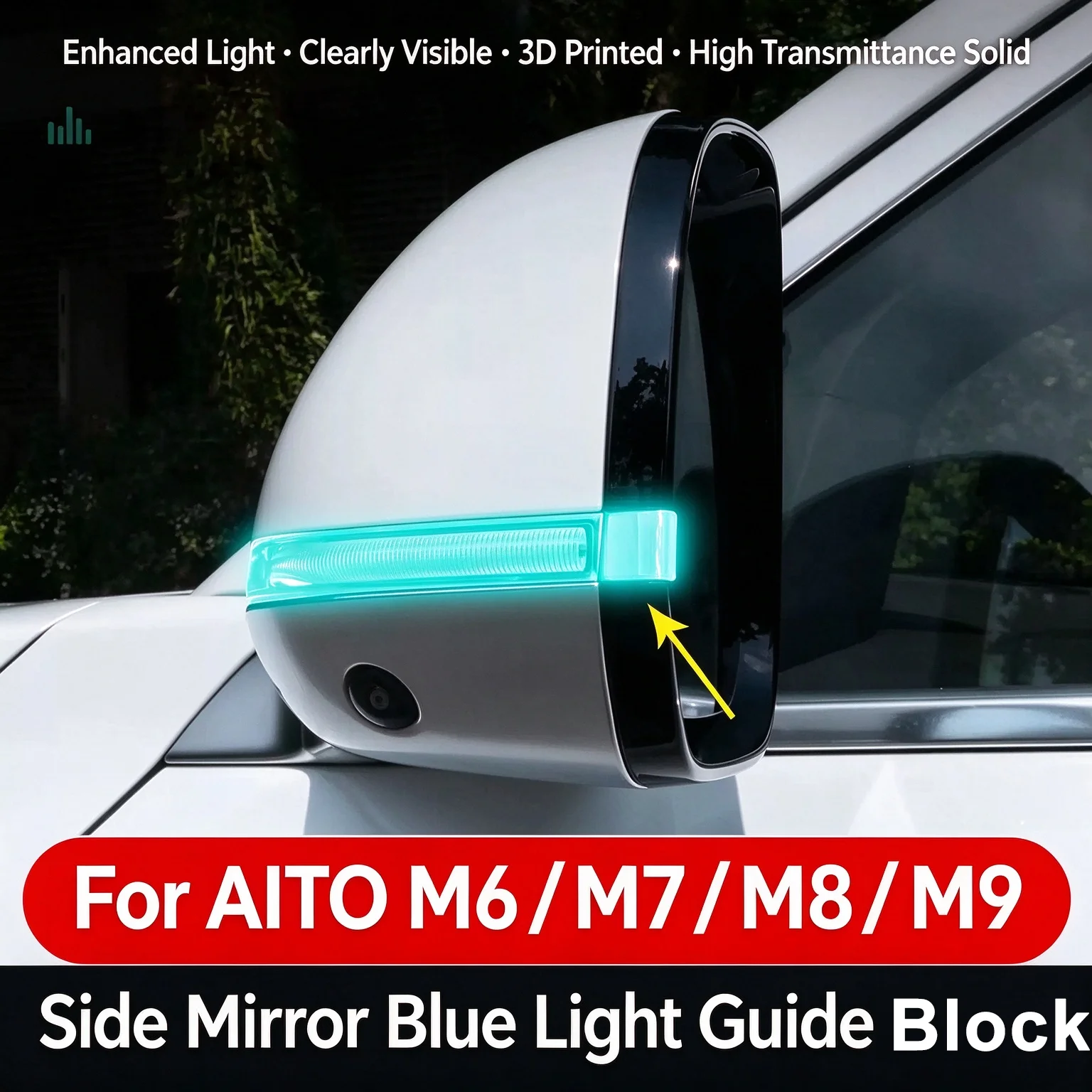 Rearview Mirror Small Blue/Yellow Light Guide Block for HIMA AITO  Intelligent Driving Assist Steering Light