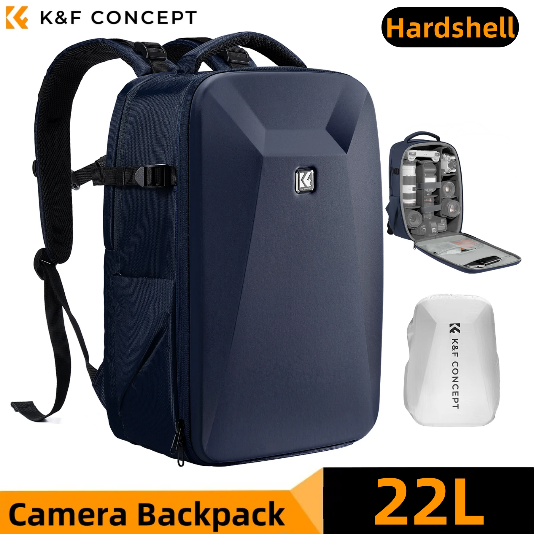 

K&F Concept 22L Large Capacity Camera Bag Travel Photography Hard Shell Waterproof Camera Backpack DSLR/SLR Camera Rain Cover