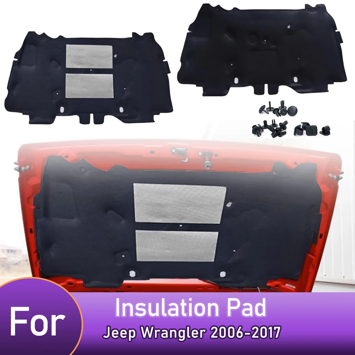 Front Engine Hood Insulation Pad Heat Sound Cotton Soundproof Mat Cover Foam Fireproof for Jeep Wrangler 2006-2017