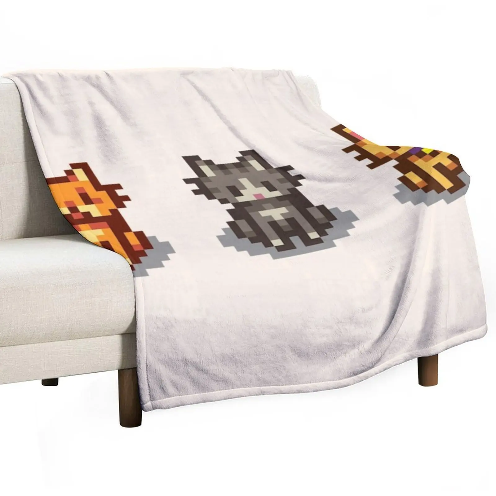 

Stardew Valley Pets: 3 Cats Throw Blanket Flannel Fabric Thermals For Travel Moving Shaggy Blankets