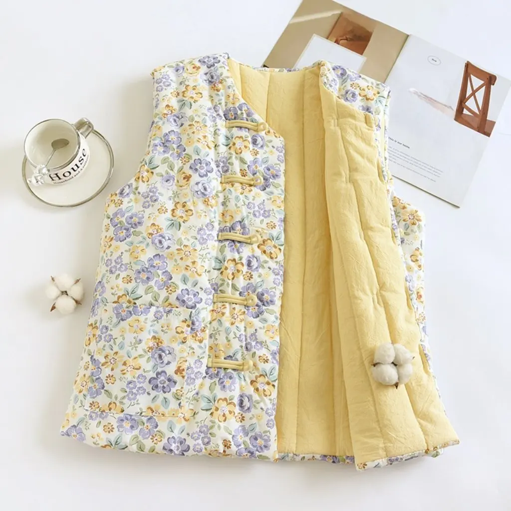Women's Slim-fit Cotton Vest Chinese-style Vintage Literary Design Autumn Winter Fashionable Casual Outerwear
