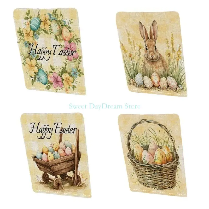 Y88C Festival Easter Rabbits Print Chair Cover 49x58cm Short Plush for Home