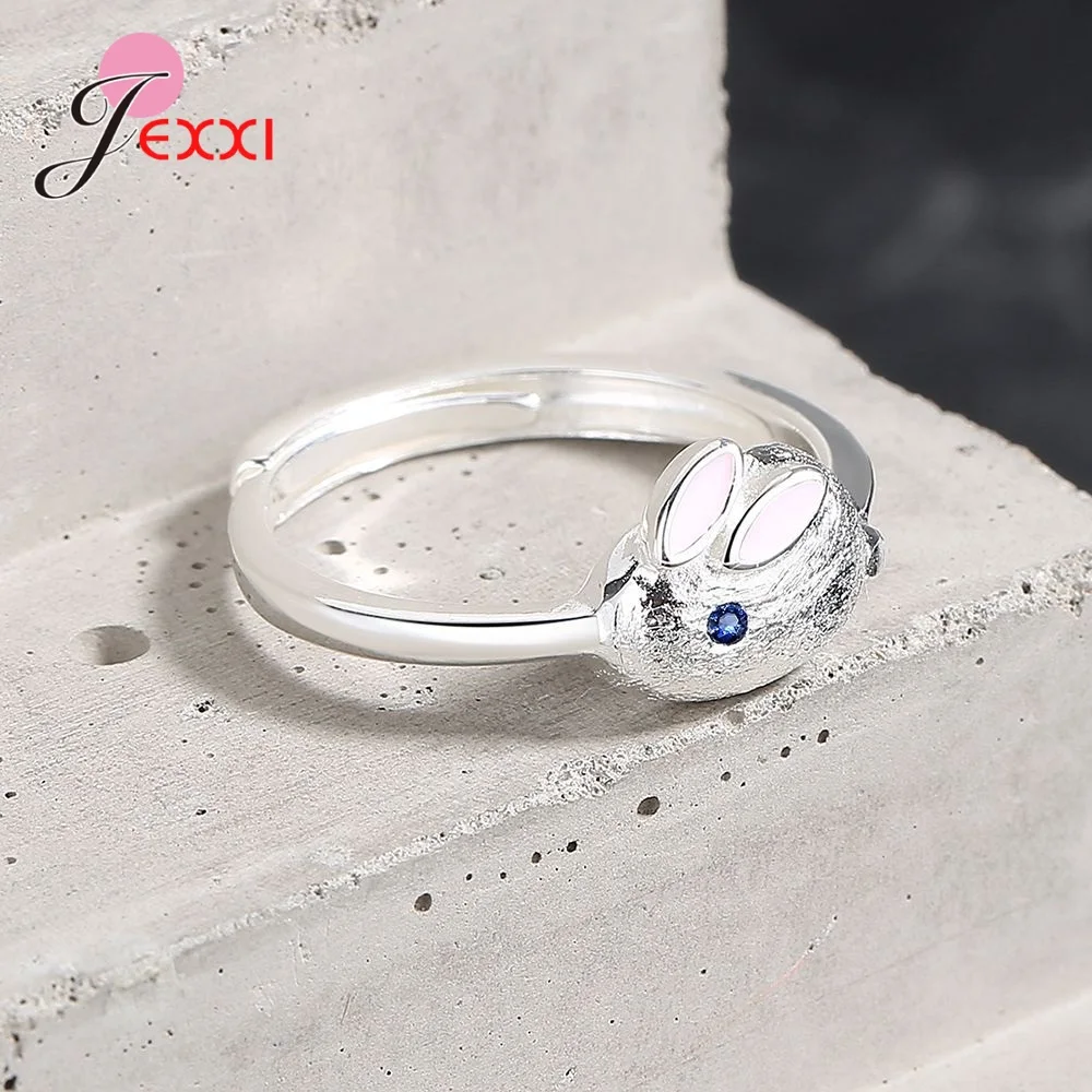 Fashion Cute 925 Sterling Silver Rabbit New Arrival Adjustable Rings For Women Lady Girl Silver 925 Jewelry