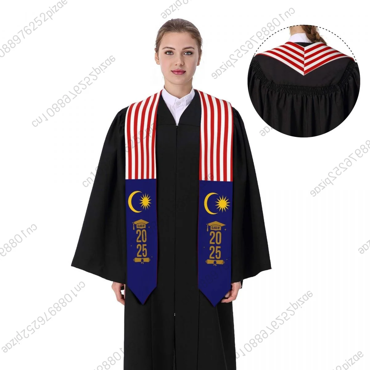 

New Malaysia Flag Class Of 2025 183*13CM Graduation Stole Sash Scarf For International Students Proud