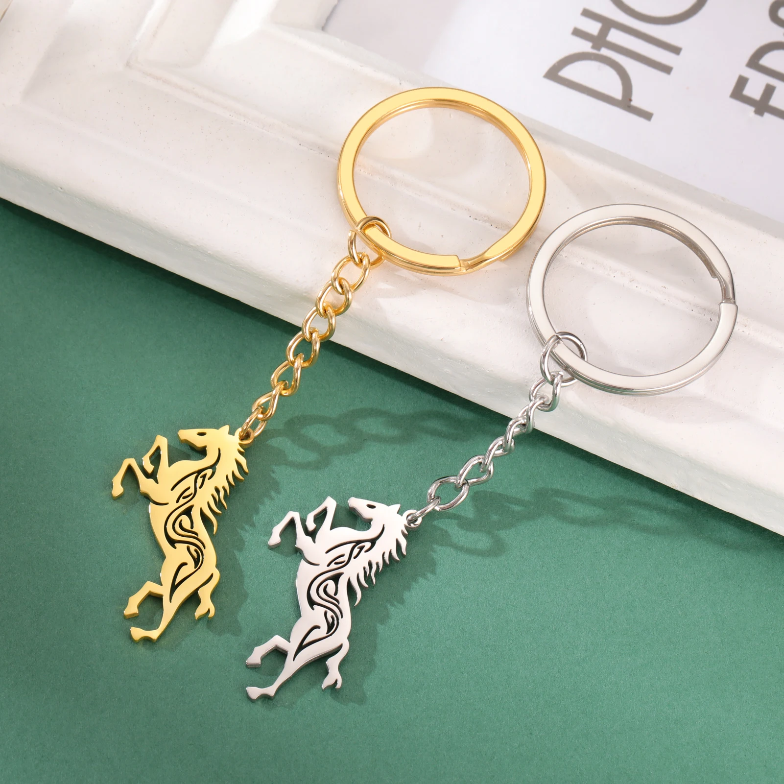 Fishhook Horse Unicorn Keychain for Woman Men Supernatural Amulet Key Chain Ring Gold Color Stainless Steel Pendant Jewelry Gift