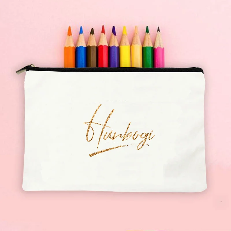 Bridesmaid Maid of Honor Wedding Bachelorette Party Gift Canvas Personalized Custom Name Cosmetic Zipper Pouch Makeup Bag