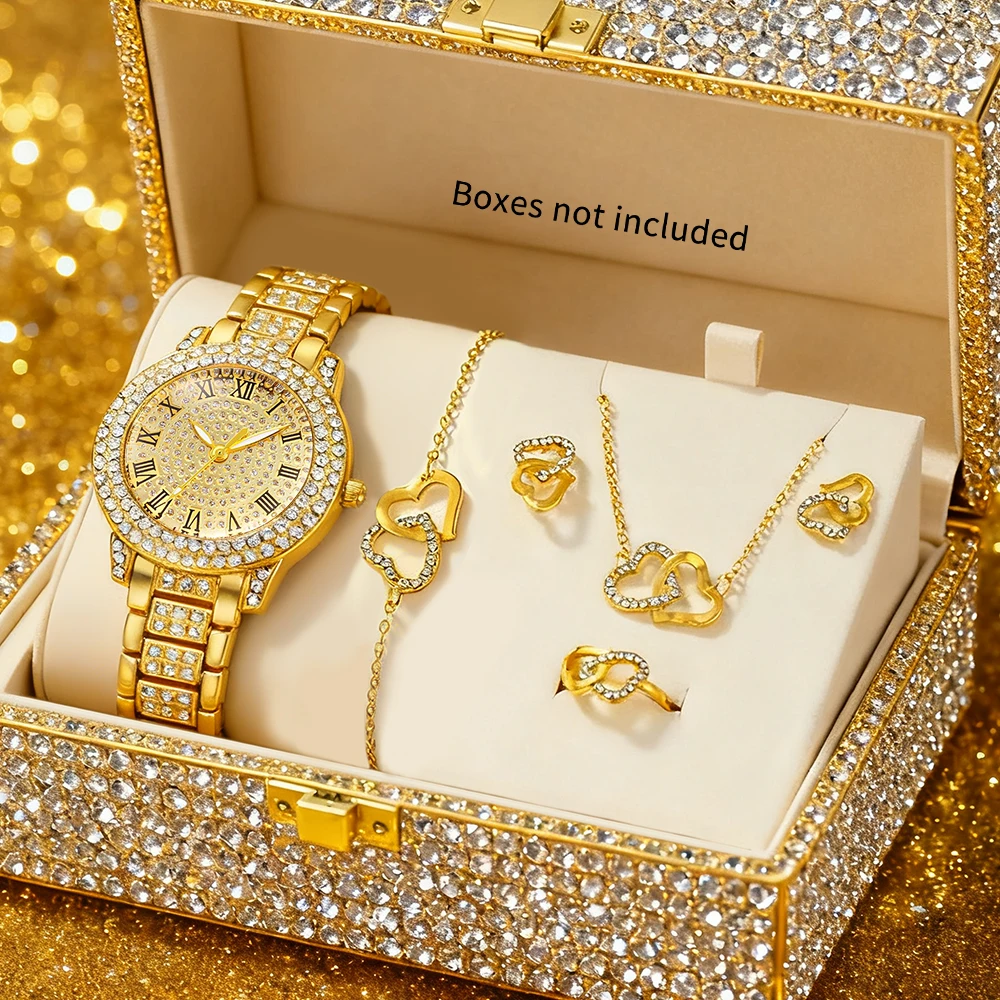 6-piece ladies' elegant quartz watch and minimalist accessory set for daily wear, holidays, and gifts for friends and family