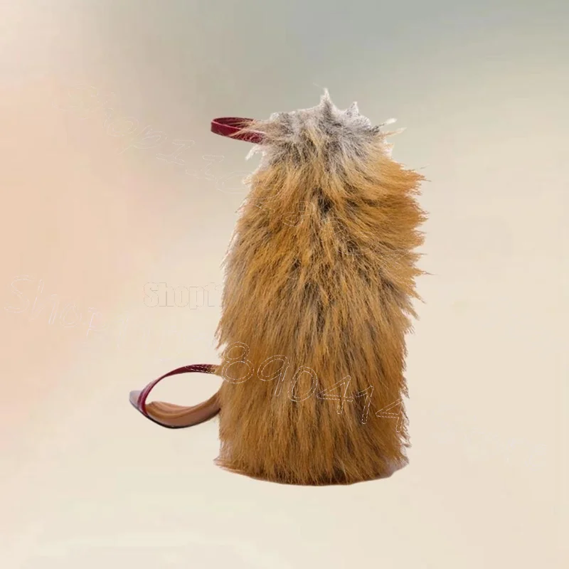 

Brown Fur Design Open Toe Sandals Buckle Strap Women Shoes Chunky High Heels New Fashion Party Banquet 2025 Zapatos Para Mujere