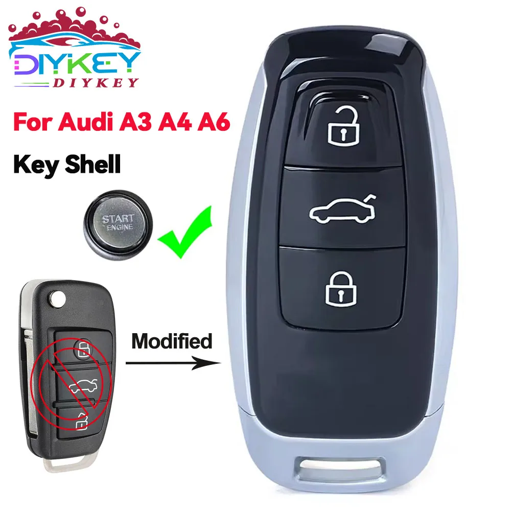 DIYKEY 3 Buttons Modified Case For Audi A3 A4 A6 A8 TT Q2 Q3 Q5 Q7 S3 A5 A7 R3 RS3 RS5 Upgraded Flip Remote Car Key Shell Fob