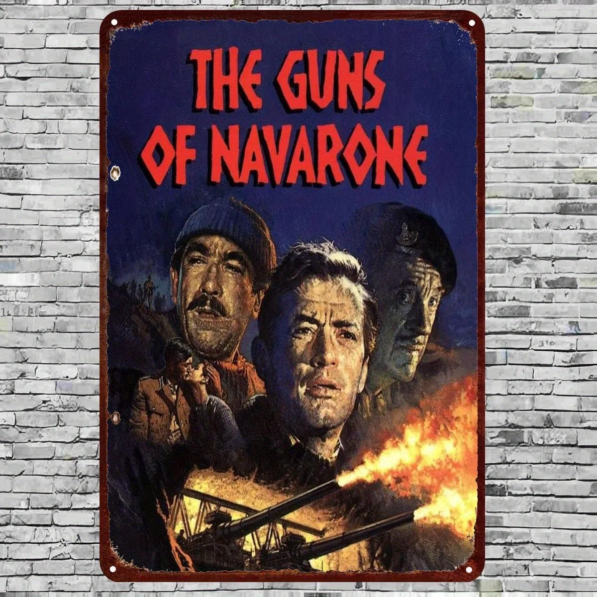 Vintage 'The Guns of Navarone' Tin Sign - Retro Movie Poster Art Collectible, , Iron Wall Art with Fiery Explosion Design, Per