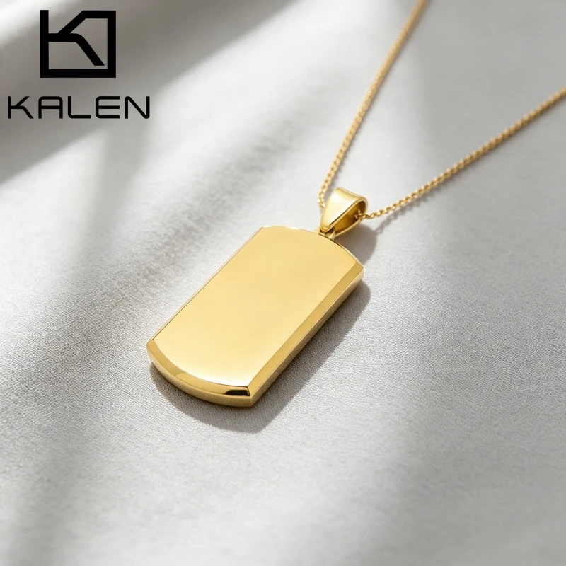 KALEN Shiny Blank Nameplate Stainless Steel Pendant Necklace For Men Blank Dog Tag Necklace Fashion Jewelry Birthday Gifts