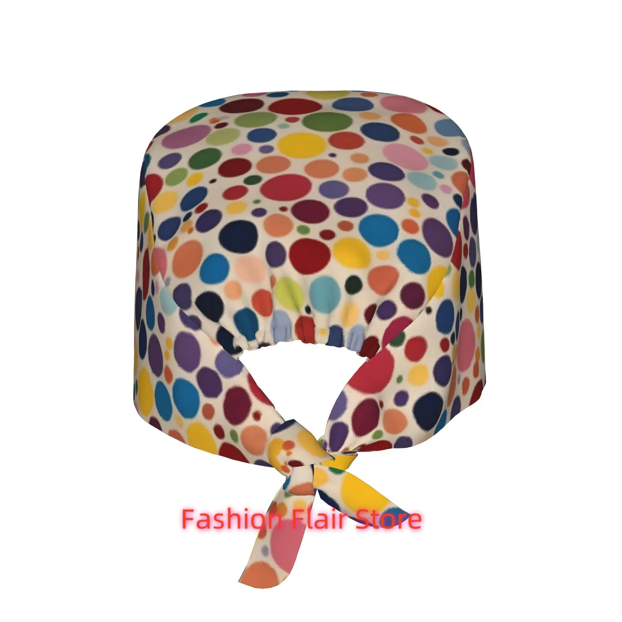 Colorful Polka Dots Uniform Work Cap - Adjustable Lightweight with Lace-Up Closure & Dust Proof, Multicolor (Polka Dots) Suitabl