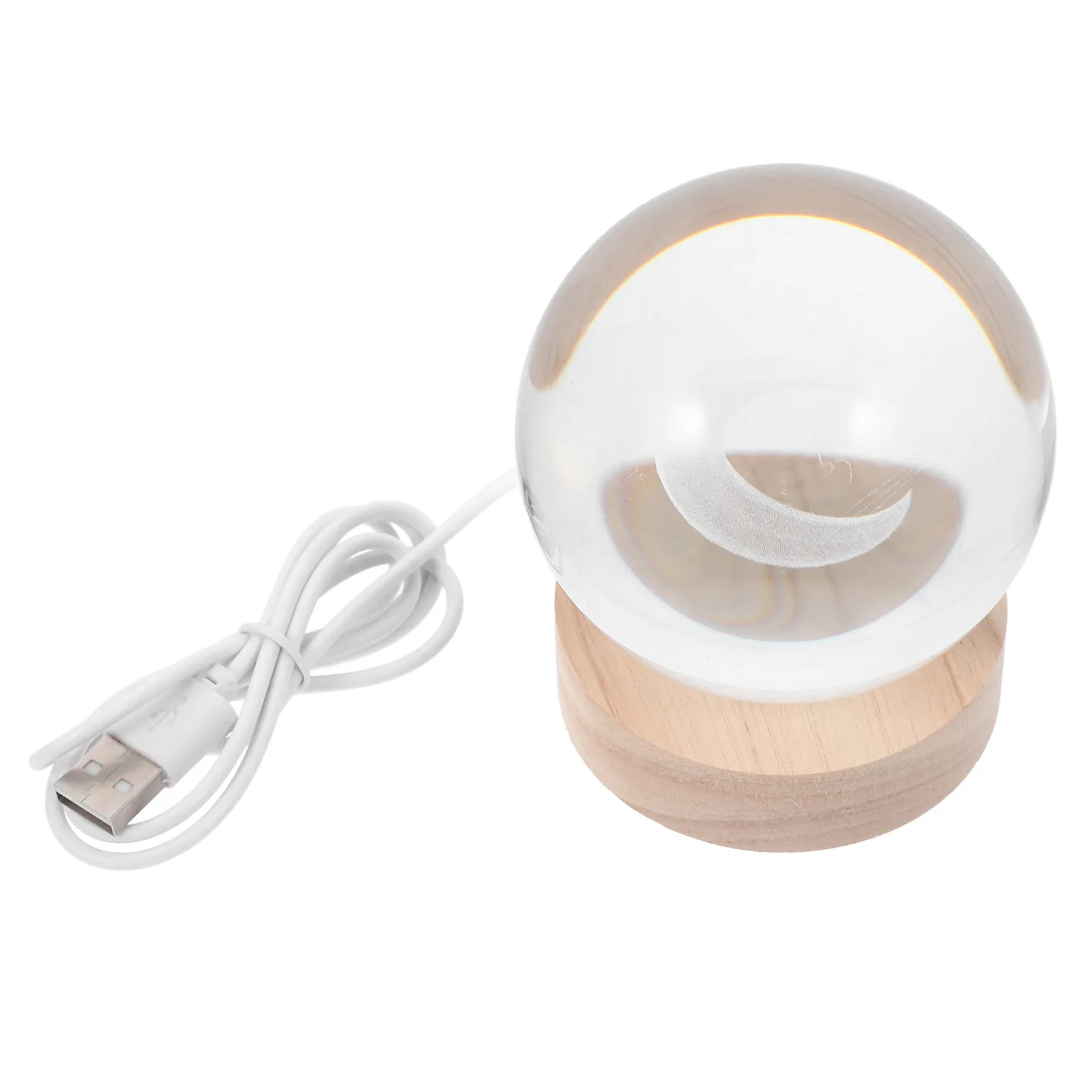 

Moon Wall Lamp 3D Engraved Crystal Ball LED Lights Wooden Base Romantic Cozy Decor USB Night Light