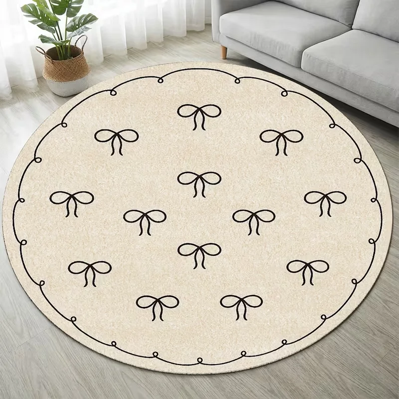 Cute Coquette Black Bow Pattern Round Rug Soft Non Slip Circular Floor Mat Bedroom Dressing Room Nordic Home Decor