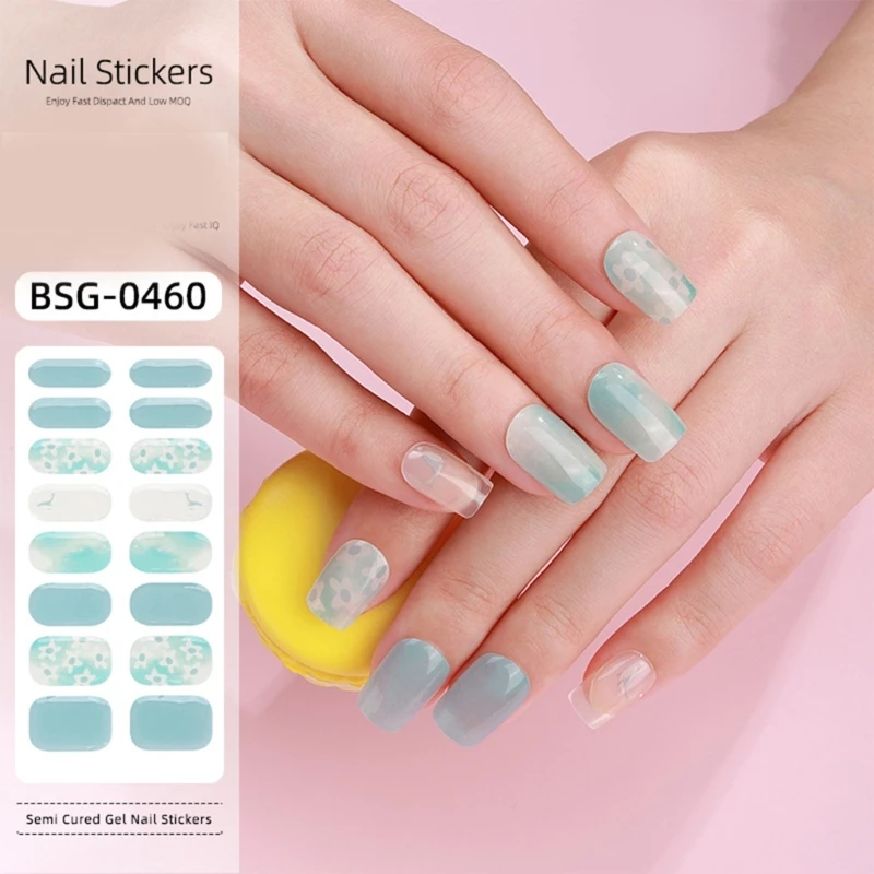 Q1QD Semicured Gel Nails Stickers UVs/LED Lamp Required 1Sheet Gel Nails Polish Wraps