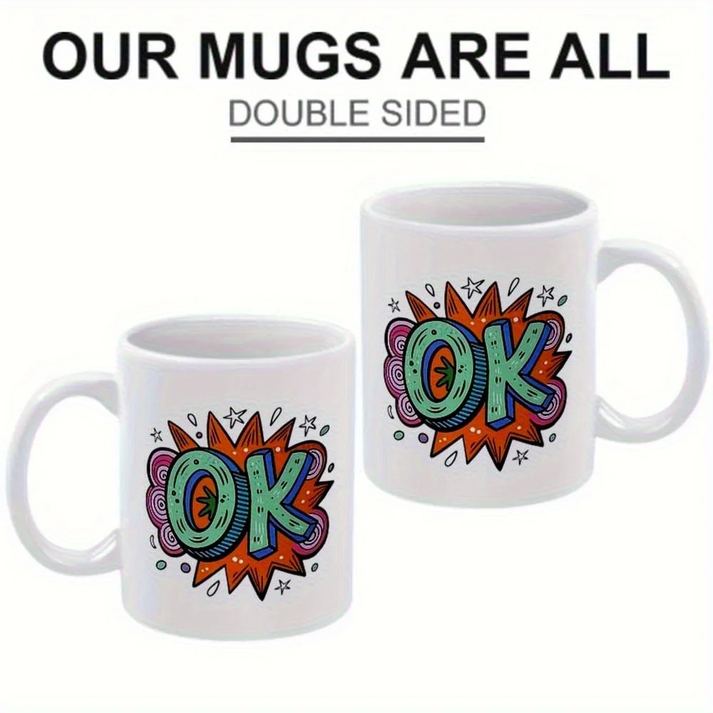 Ceramic Mug “OK” Comic Pop Art Design Vibrant Explosion Style Gift for All Ages