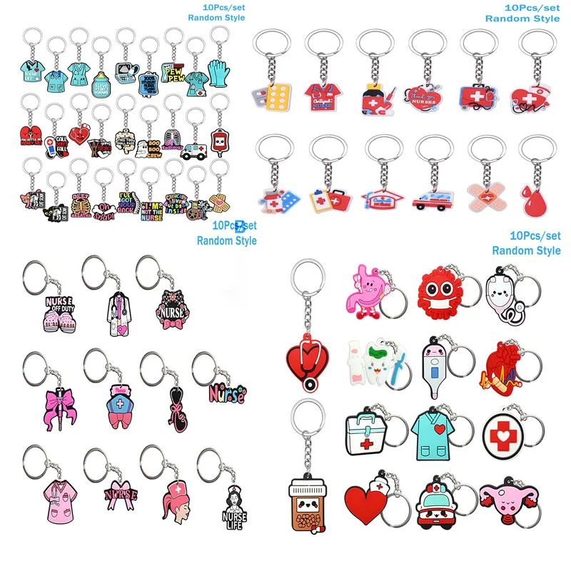 

10PCS Medical Keychain Stethoscope Nurse Uniform For Nurse Doctor Keyring Women Men Fashion Medical Key Accessories Friends Gift