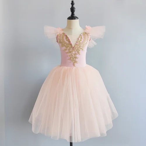 Imagen 2 del producto Falda de Ballet para niñas, traje de Ballet profesional para niños, falda tutú de rendimiento, falda abombada de hadas, gasa larga, novedad de 2024