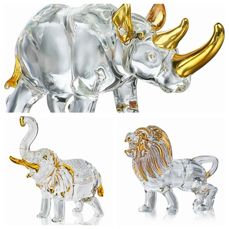 

Handmade Crystal Elephant Lion Rhinoceros Statue Figurine Home Decor Table Decoration Glass Art Animals Collectible Gift