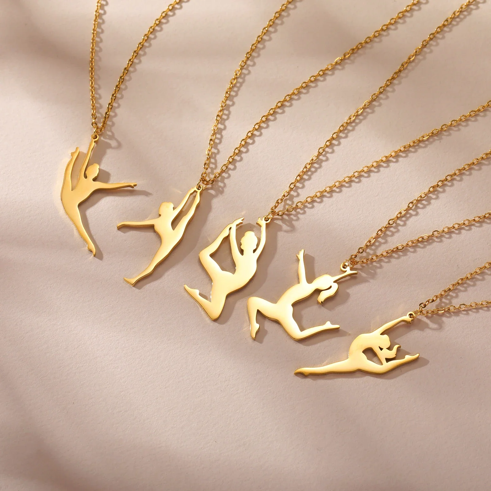 Skyrim Gymnast Pendant Necklace for Women Girls Gold Color Stainless Steel Neck Chains Gymnastics Sports Jewelry Gift New In