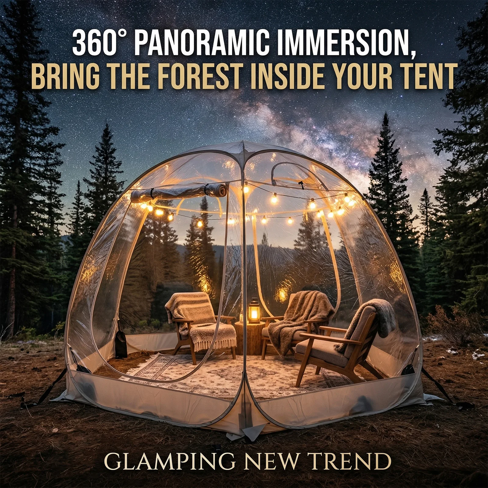 1 Pack Clear Bubble Tent, Spacious Dome Shelter for Camping Family, Transparent Outdoor Tent Glamping Gear. image 6