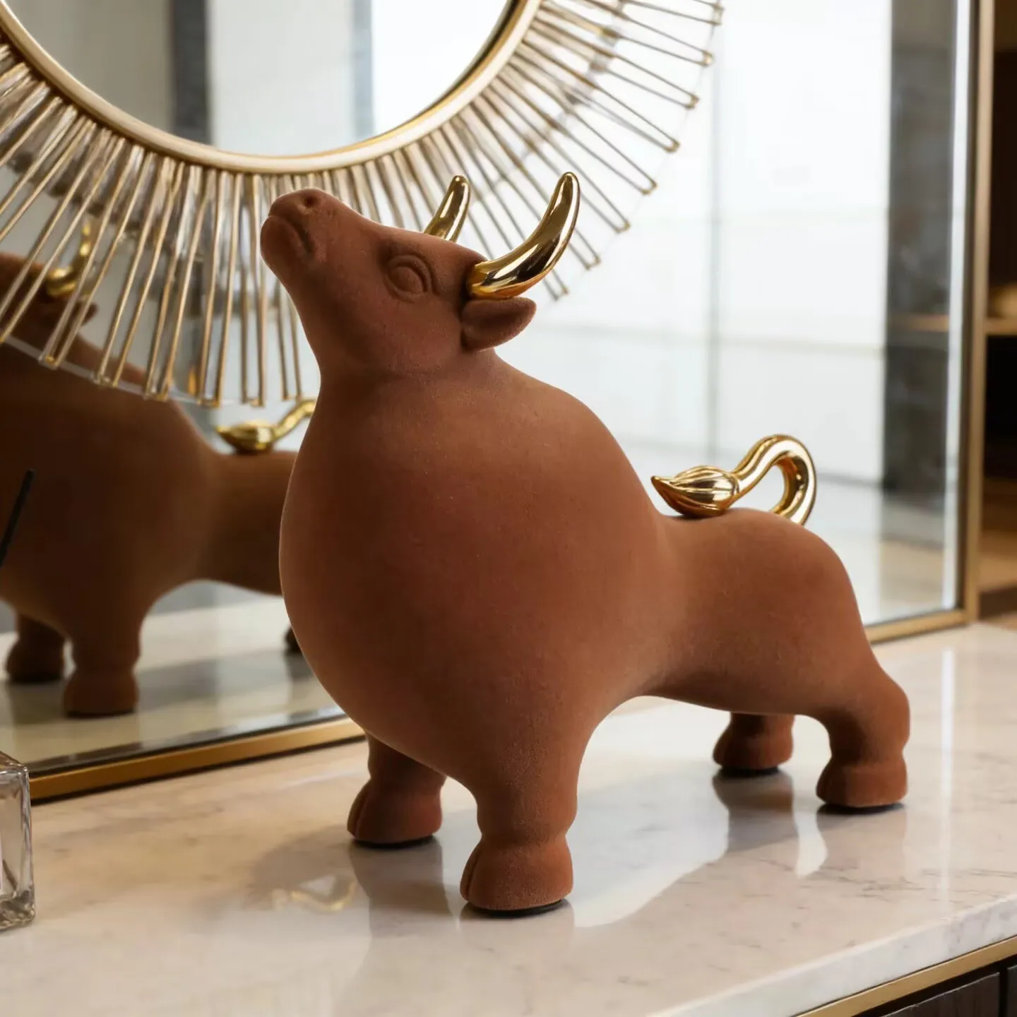 

Room decor Bull statue plush cow aura soaring decoration ornaments home decor living room crafts golden horn cow shaped gifts