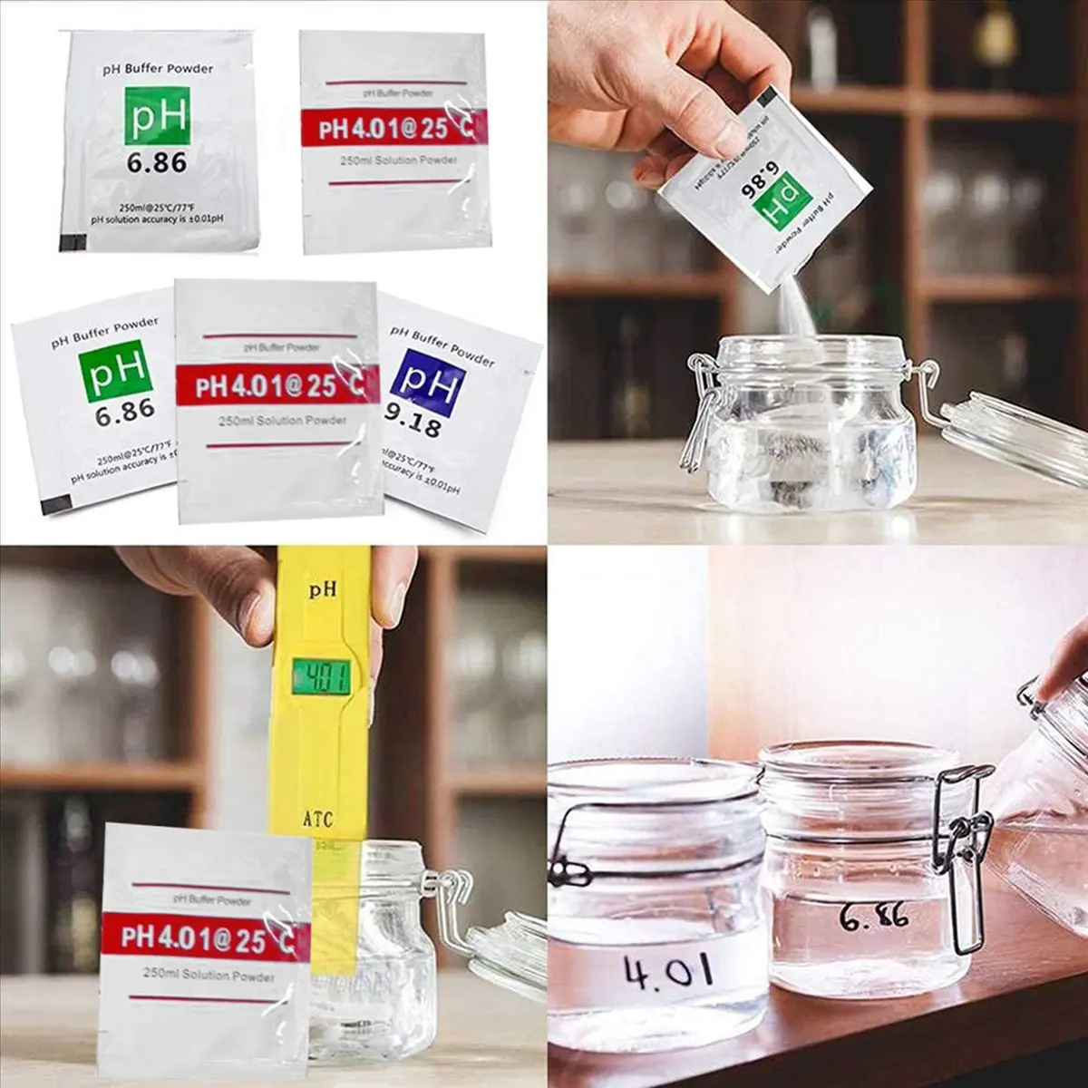DT38 18 Pack PH Meter Buffer Solution Powder 6.86/4.00/9.18, PH Calibration Solution Packets for Precise PH Meter