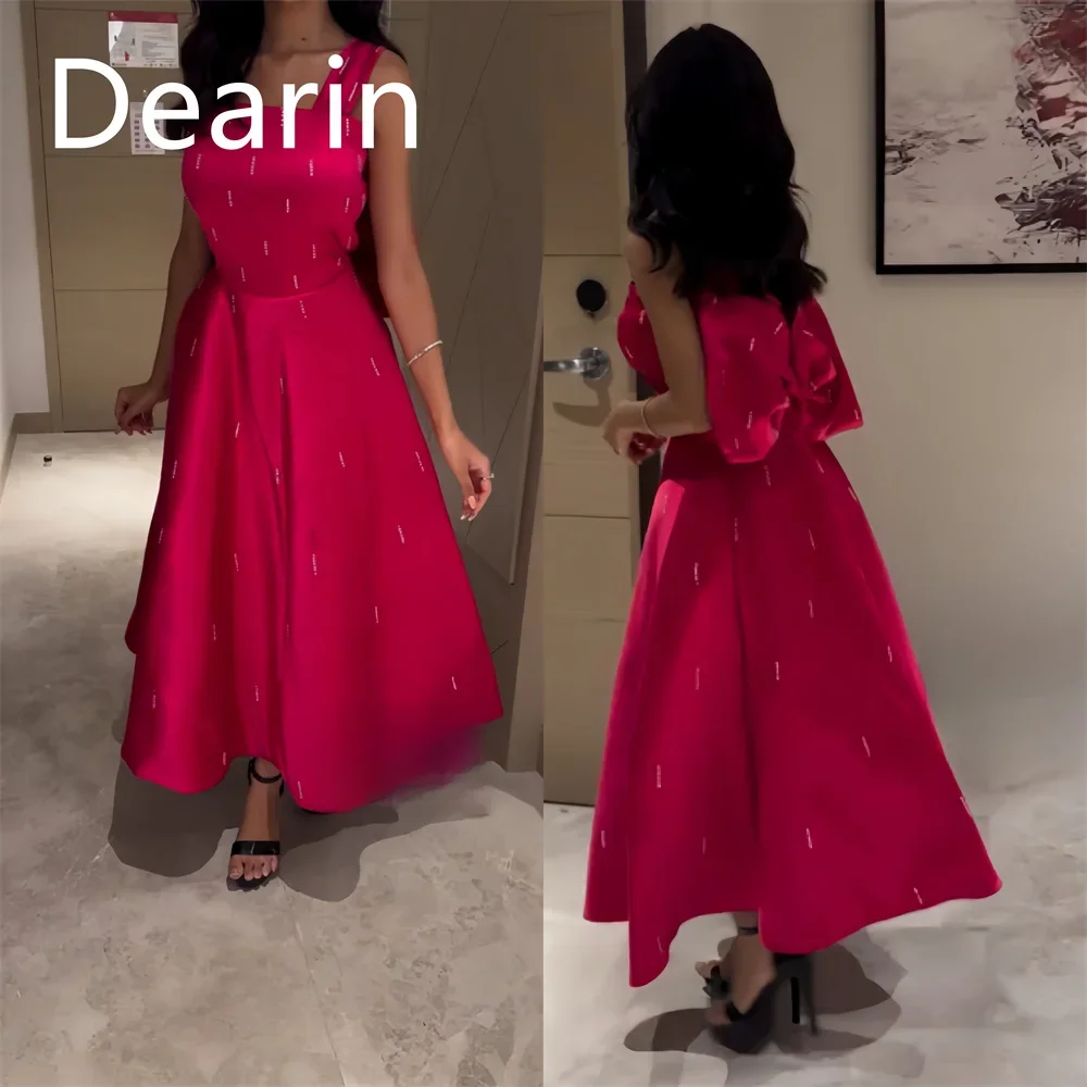 Customized Women Formal Gown Evening Dearin Square Collar A-line Ankle Length Skirts Bow Bespoke Occasion Dresses Prom Dress