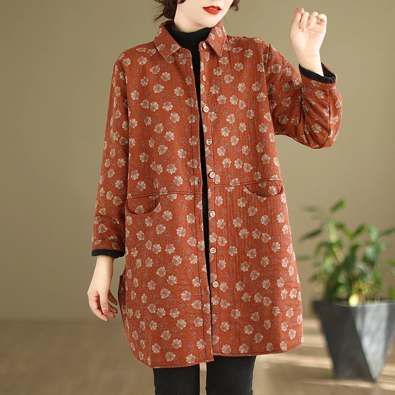 Comfortable Warm Fashionable Korean Large Size Conceal Meat Mid-Length Anti-Aging Loose Fleece-Lined Thin Outerwear Coat