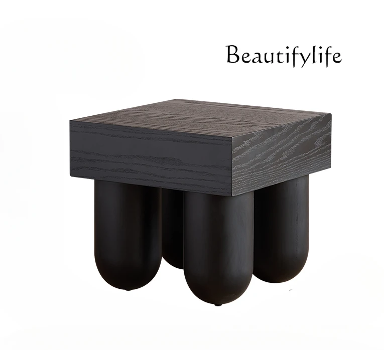 

Nordic square coffee table medieval wabi wind solid wood sofa edge table designer black shoe changing stool