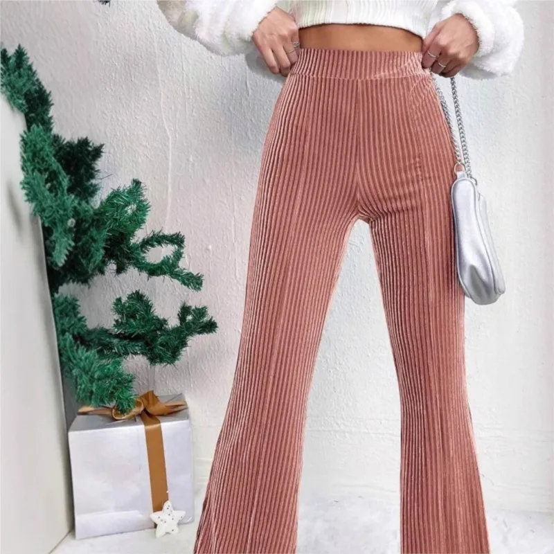 2024 Autumn High Waist Velvet Pants Women Wide Leg Velour Flare Pants Female Stretch Trousers Party Club Pants For Women