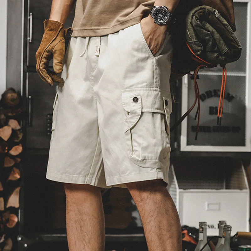 Men's American Vintage Cargo Shorts Summer Trendy Casual Loose Straight Wide Leg 5 Pocket Above Knee Streetwear