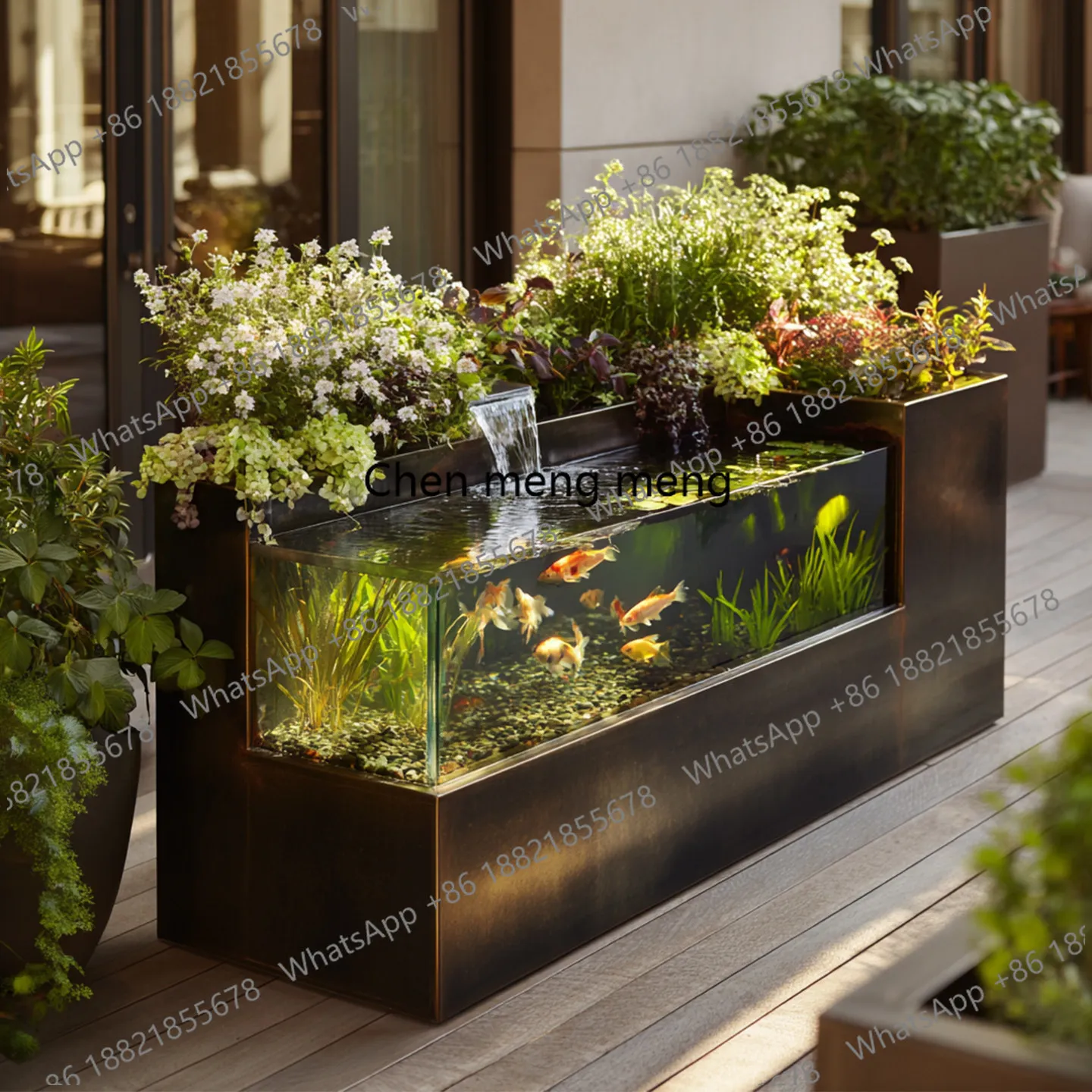 

Stainless steel courtyard fish pond landscaping water fountain glass fish tank modern simple high-end decorative ornaments