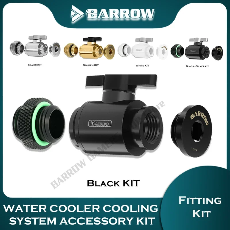 Barrow Water Valve Switch Kit Switch+Plug+Male to Male Fitting/Double Inner G1/4 Thread Double Female Water Cooler System
