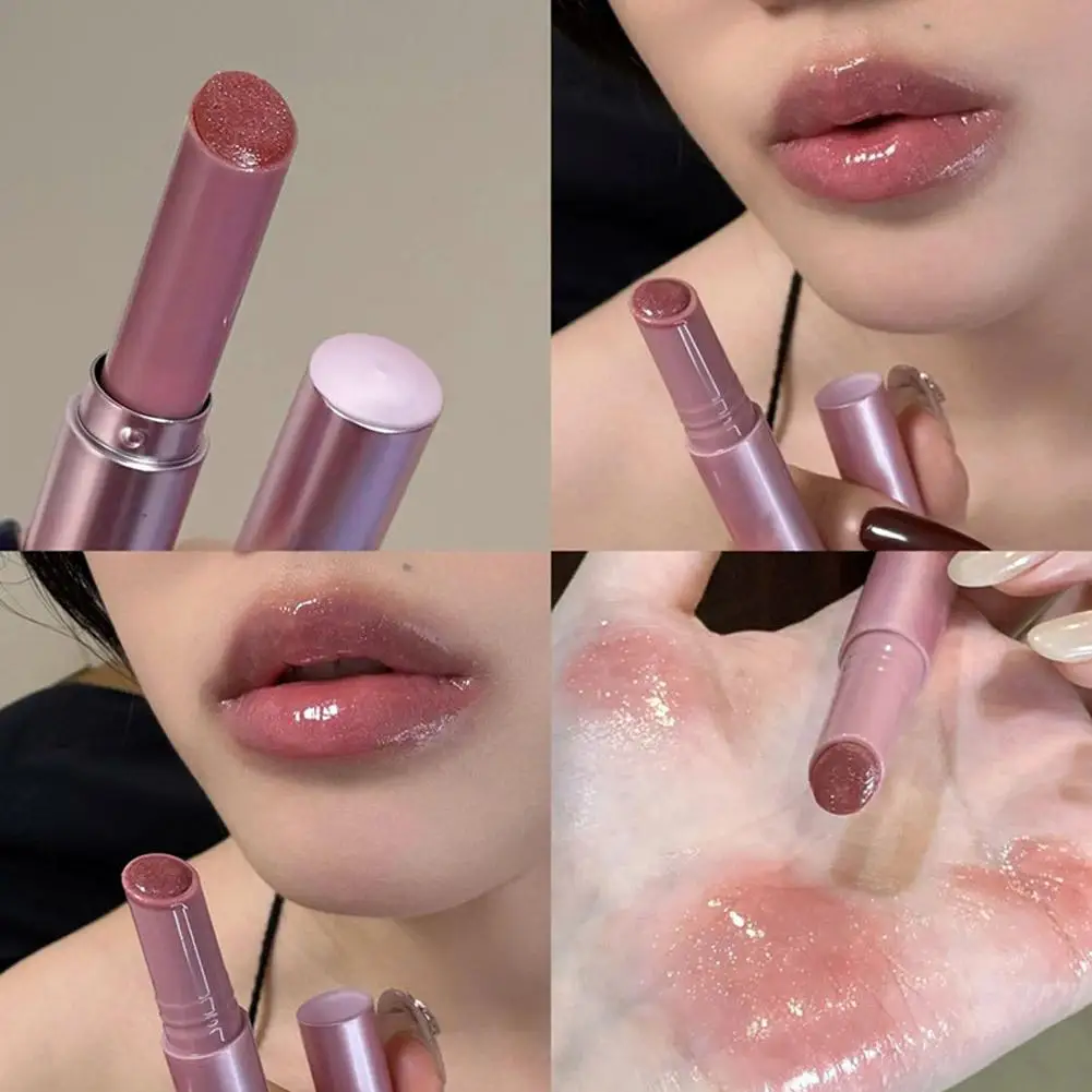Pearlescent Pink Glitter Solid Lip Gloss Moisturizing Nourishing Water-gloss Crystal Mirror Glass Lip Tint Lipstick Pen Makeup