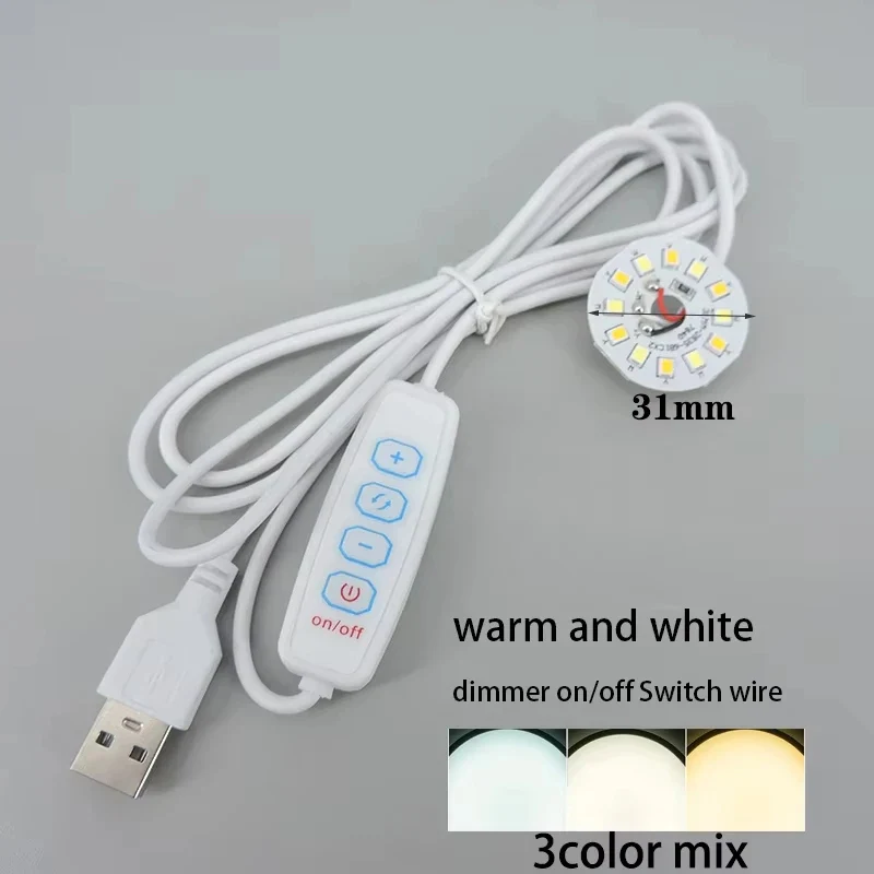 5/10PCS Warm White DC 5V 3W USB LED Light 2835 Chip Single Dimmer Night Stand Book Tablet Reading Light Switch Power Cord