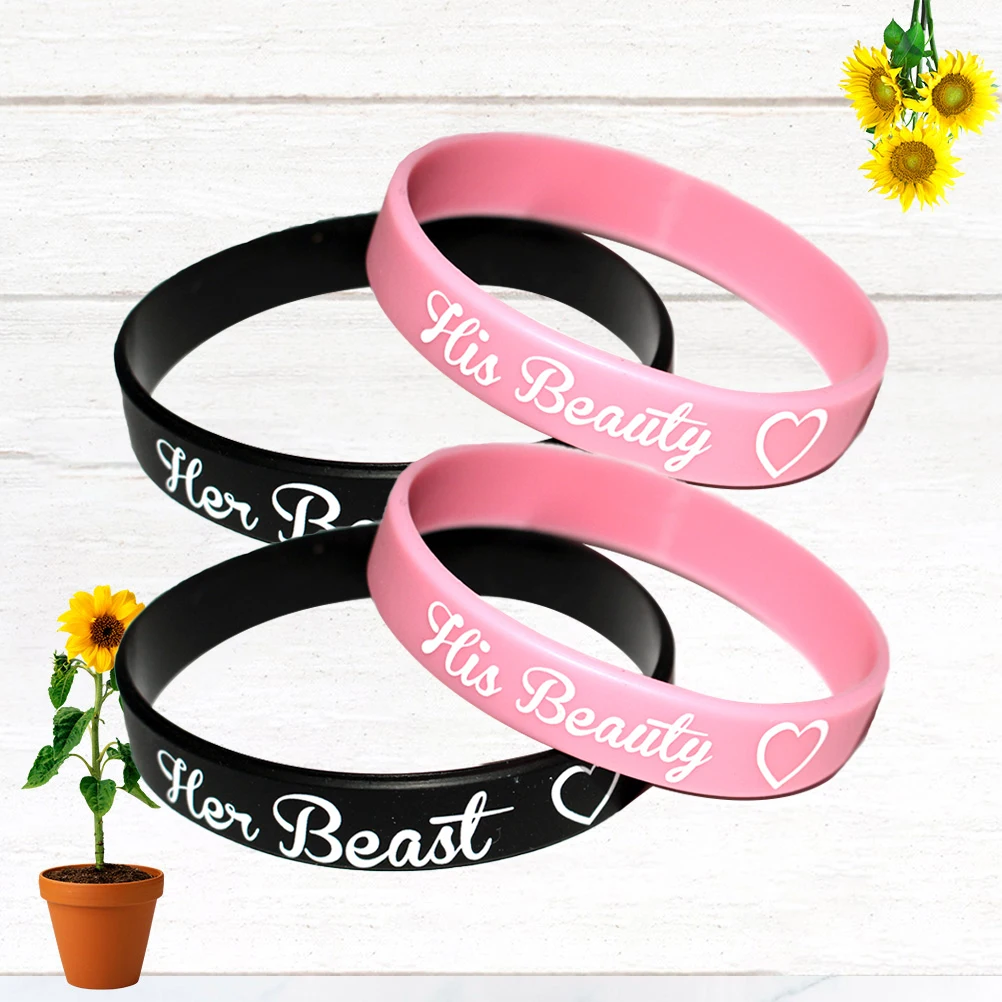 

4pcs Couple Silicone Bracelet Valentine'S Day Romantic Wristbands Party Supplies Durable Unique Design For Men Women