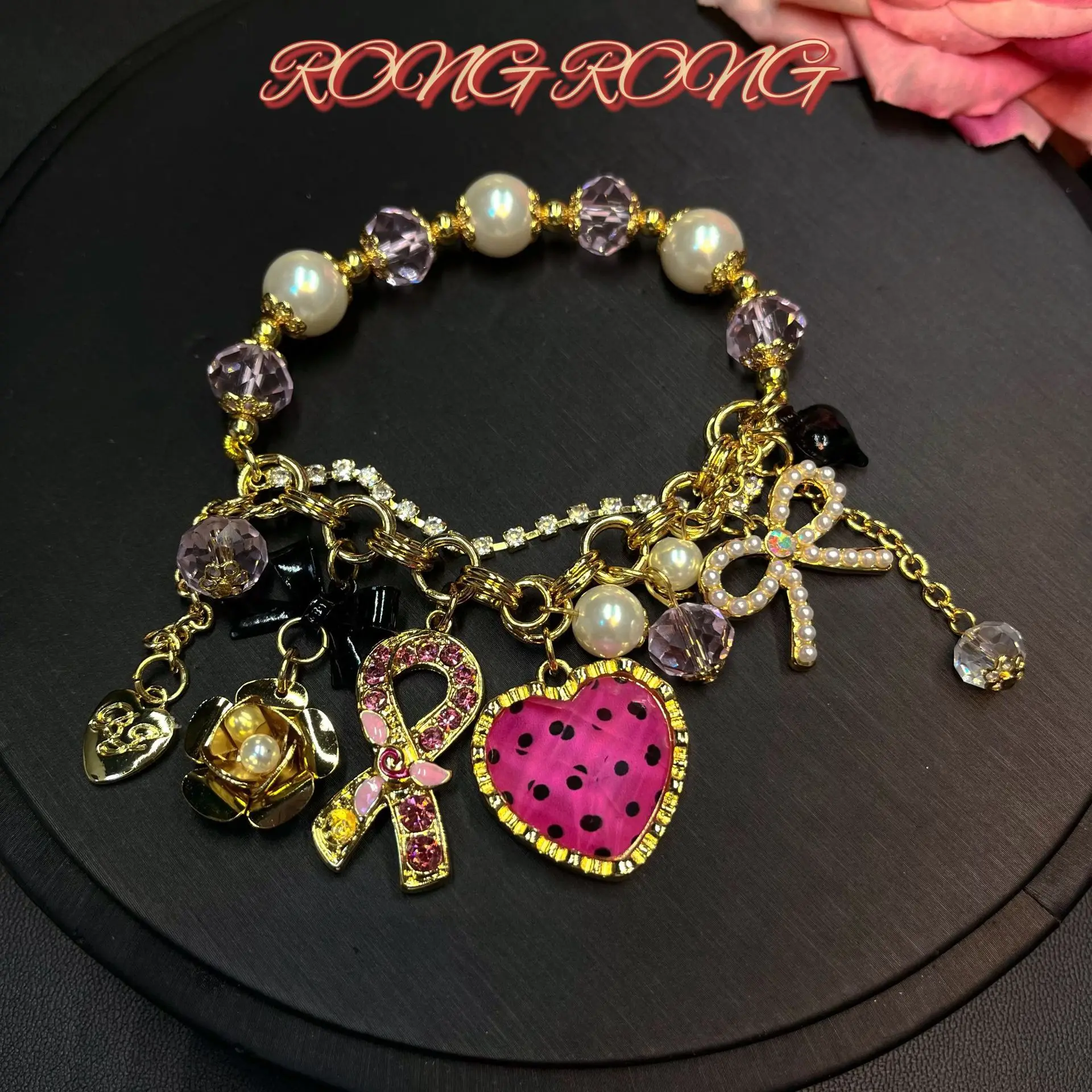 

BJvintage European and American Love Bow Flower Tassel Bracelet Sweet and Cute Bracelet Free Shipping