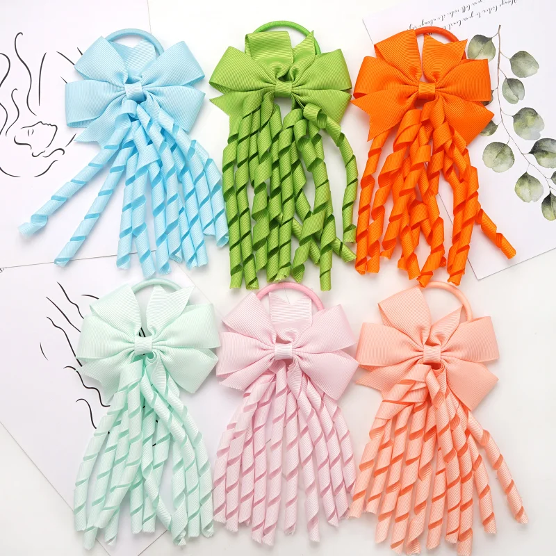 Curly Hair Laços para Bebês Meninas, Elastic Hair Bands, Kids Ponytail Holder, Bowknot Jewelry, Headwear Acessórios, Novo