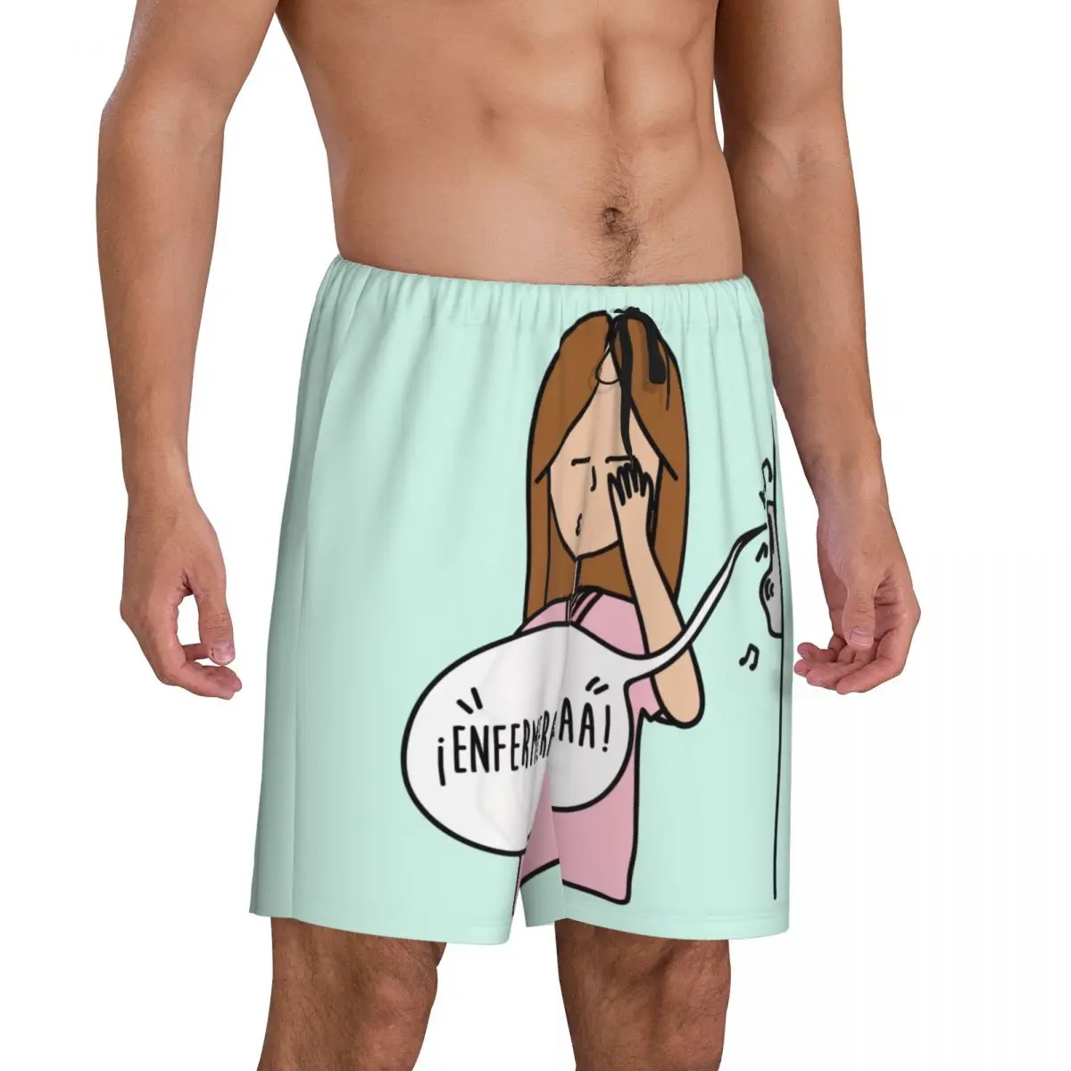 Custom Print Enfermera En Apuros Doctor Nurse Medical Pajama Shorts Men Sleepwear Bottoms Sleep Short Pjs with Pockets