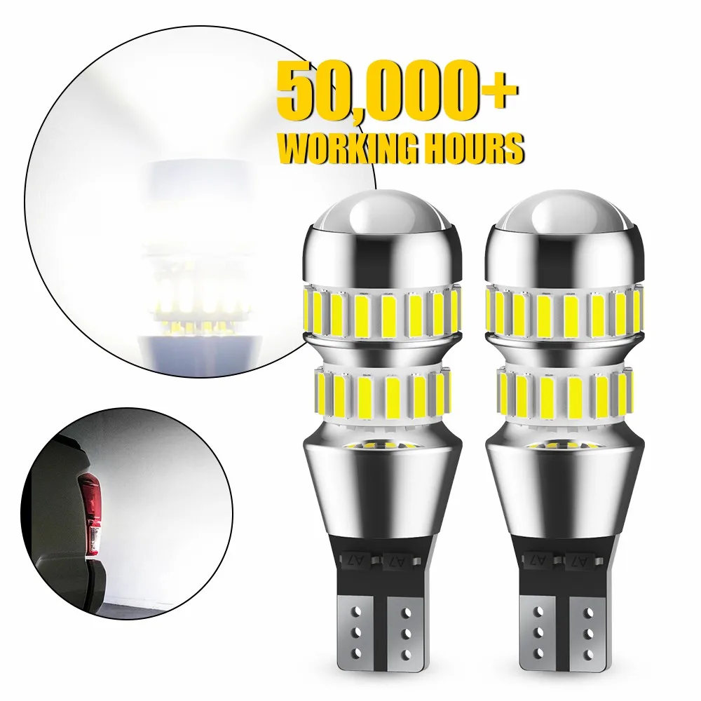 2Pcs AUXITO T15 W16W LED Bulbs Canbus Error Free Backup Light T16 921 912 LED Bulb Car Reverse Lamp 6500K White 12V With HD Lens