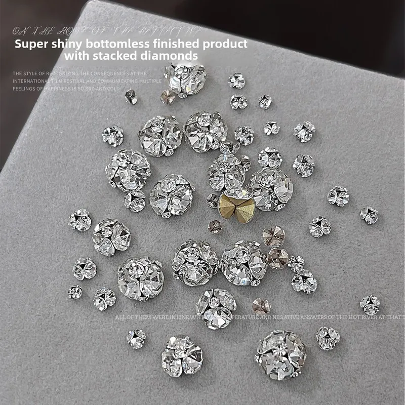 LYLE 10Pcs Mini Stacked Rhinestone Nail Charm Super Sparkly No Base Clear Flatback Irregular Luxury Nail Diamond Ball Women Gift
